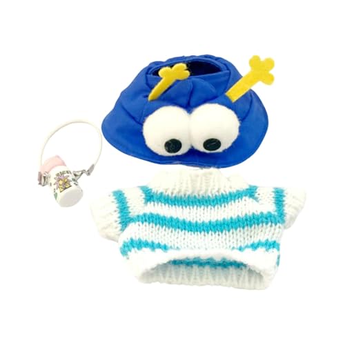 Sharplace Puppenkleidung, Mini-Strickpullover mit Streifen, weiches Geburtstagsgeschenk, Kostüm, entzückender, lässiger Anhänger, Puppenkleidung mit kleinem, Blauer Hut von Sharplace