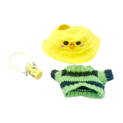 Sharplace Puppenkleidung, Mini-Strickpullover mit Streifen, weiches Geburtstagsgeschenk, Kostüm, entzückender, lässiger Anhänger, Puppenkleidung mit kleinem, Gelber Hut von Sharplace