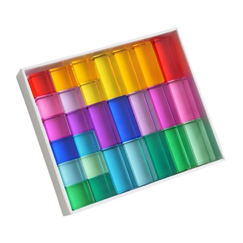 Sharplace Regenbogen-Bausteine-Set, Acrylwürfel, sensorisches Lernspielzeug, Glatte Stapelblöcke, pädagogisch wertvoll für im Vorschulalter von 3–6 von Sharplace