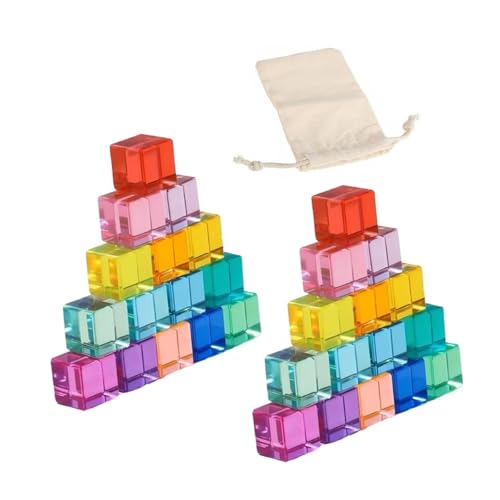 Sharplace Regenbogen-Bausteine-Set, Lernspielzeug, sensorische Farberkennung, durchscheinende Regenbogen-Bauwürfel aus Acryl für, 30 Stück von Sharplace