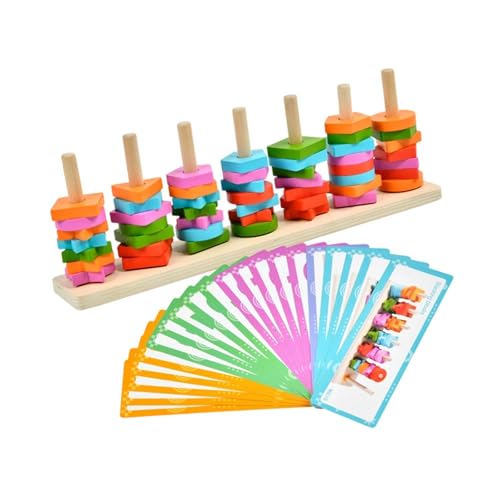 Sharplace Stapelspielzeug aus Holz zum Sortieren und Stapeln, Farberkennungs-Stapler für 4–6-Jährige, geometrisch, leicht zu erfassen von Sharplace
