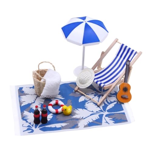 Sharplace Strand Miniaturpuppenhaus Dekoration Regenschirm Stuhl Miniaturspielzeug Geschenkfoto Requisiten Strand Mikrolandscape für Pool Meer von Sharplace