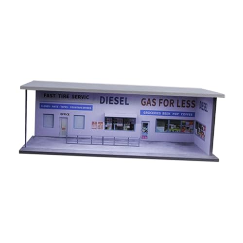 Sharplace Vitrine für Modellautos aus Druckguss im Maßstab 1/64, Fahrzeugmodell-Ausstellungsstand, Szene mit Lichtlayout für Sammler-Schaufenster-Diorama, Tankstelle von Sharplace