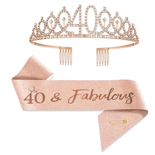 40 Geburtstag Schärpe und Tiara Set für Frauen Rose Gold Kristall Tiara für 40 Geburtstag Party Elegante 40 Geburtstag Dekorationen 40 Geburtstag Schärpe und Tiara Set für Frauen Rose Gold Kristall Tiara für 40 Geburtstag Party Elegante 40 Geburtstag Dekorationen von Shatore