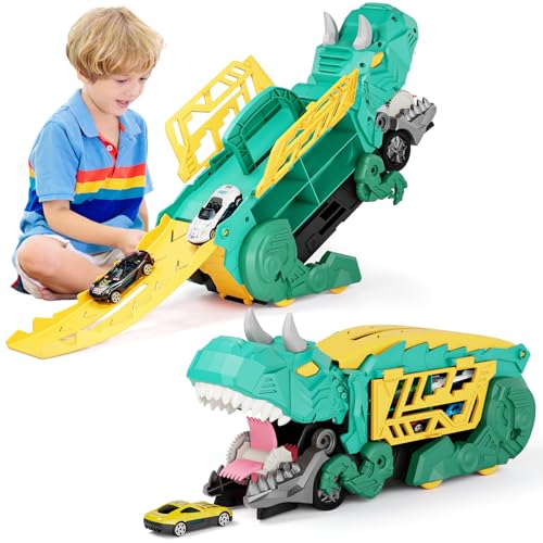 Shawe Dinosaurier Transport Truck Spielzeugautos für Jungen im Alter von 3, 4, 5, 6 Jahren, tragbares Rennbahn Truck Spielzeugauto mit 6 Rennautos, Transporter Fahrzeug Spielzeug Set für Kinder (Grün) Shawe Dinosaurier Transport Truck Spielzeugautos für Jungen im Alter von 3, 4, 5, 6 Jahren, tragbares Rennbahn Truck Spielzeugauto mit 6 Rennautos, Transporter Fahrzeug Spielzeug Set für Kinder (Grün) von Shawe