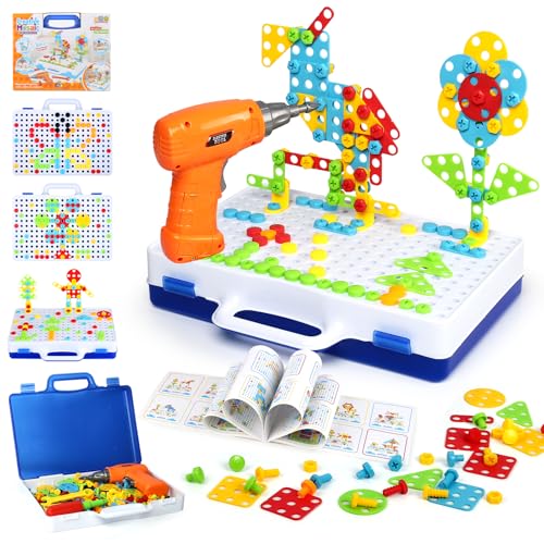 Shawe Spielzeug ab 3 Jahre 3D Mosaik Steckspiel Werkzeugkoffer mit Elektrische Bohrmaschine Montessori Kinderspielzeug Lernspielzeug Geschenke für Kinder ab 3 4 5 6 7 Jahre Jungen Mädchen 237 Stücke von Shawe