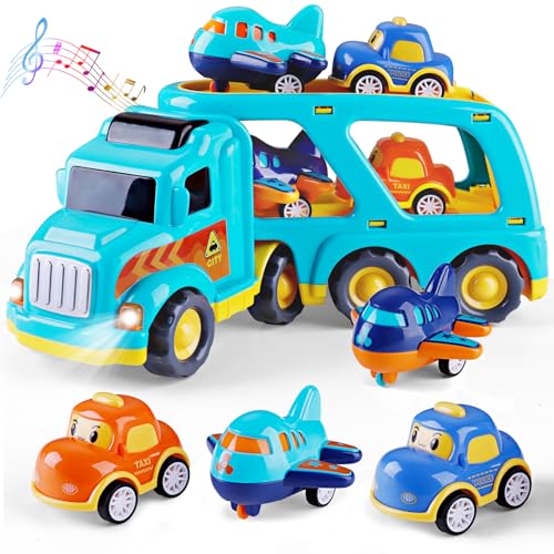 Shawe Transport Truck Spielzeugautos ab 3 4 5 6 Jahre, 5 in 1 LKW Transporter Auto Spielzeug mit Licht und Musik, Kinderspielzeug Weihnachten Geschenk für 3+ Mädchen Jungen Kinder Shawe Transport Truck Spielzeugautos ab 3 4 5 6 Jahre, 5 in 1 LKW Transporter Auto Spielzeug mit Licht und Musik, Kinderspielzeug Weihnachten Geschenk für 3+ Mädchen Jungen Kinder von Shawe