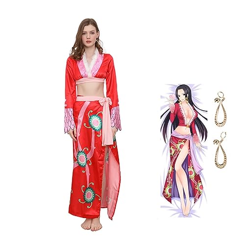 Shawla Boa Hancock Cosplay Kostüm Kimono Element Rot Cheongsam Halloween Dress Up Set,M-Red von Shawla