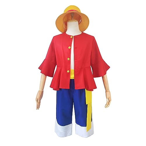 Shawla Monkey D. Ruffy Cosplay Kostüm Mantel Hose Hut Outfit Halloween Kostüm Komplettset,XXL-Red von Shawla