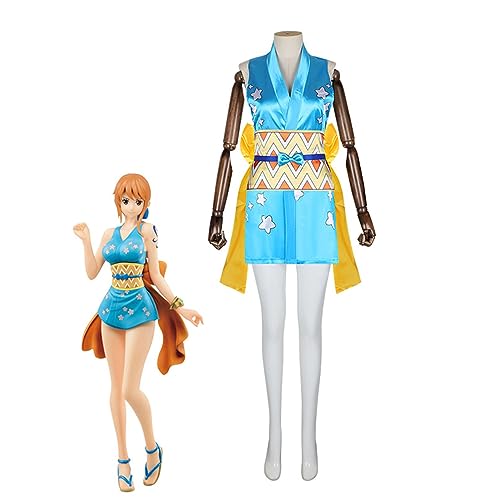 Shawla One-Pieces Nami Cosplay Kostüm Kleid Kimono Halloween Outfit,Blue-L von Shawla