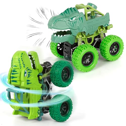 Shayson MonsterTruck Auto Spielzeug, Dinosaurier Spielzeugautos Monster Truck 360°Drehendes Fahrzeug, Geschenk für Jungen Kinder ab 2 3 Jahre, Kraftvoller Fahrer, Mundwackeln, Robust, Sicher, 2 Pack von Shayson