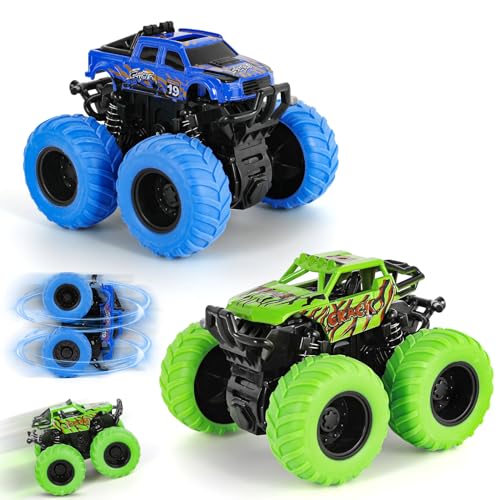 Shayson Monstertruck Auto Spielzeug ab 2 3 Jahre Junge, Monster Truck Kinder Auto Aufziehauto, 360 Grad Rotierende Trägheit Fahrzeug Spielzeug Autos Geburtstag Geschenke, 2 Stück von Shayson