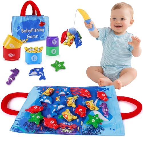 Shayson Weiches Angelspiel für Kinder, aus Stoff, bunte Fische, Lernspielzeug, Montessori-Spiele 1 Jahr, Lernspielzeug, für 12-18 Monate, Geschenk für Jungen 1 2 3 Jahre von Shayson