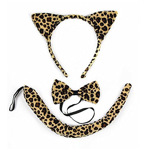 She's Shining Leopard Katze Set Stirnband Haarschmuck Ohren Fliege Tail Fancy Dress Outfit von She's Shining