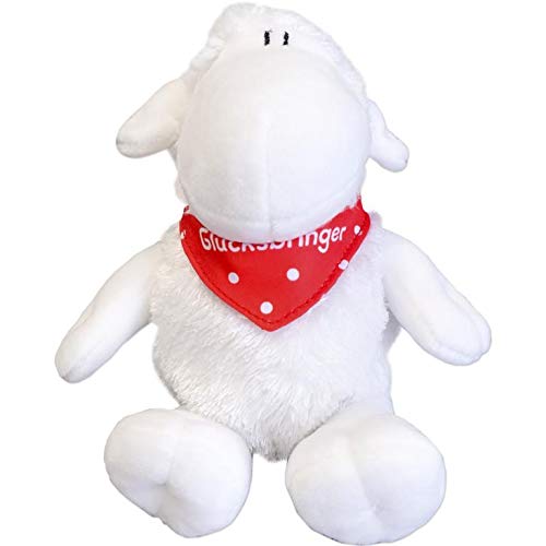 Sheepworld - 45563 - Schaf mit Halstuch Glücksbringer, ca. 18 cm, sitzend!!!, weich und flauschig Plüschtier, 100% Polyester, Weiß/Rot von Sheepworld