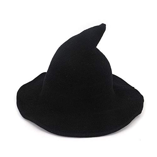 Sheface Herren Damen Halloween Kostüm Hexenhut Wolle Breite Krempe Spire Strickmütze für Party Cosplay Kostüm Zubehör, Schwarz, Einheitsgröße von Sheface