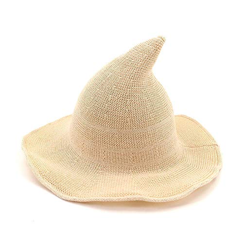 Sheface Herren Damen Halloween Kostüm Hexenhut Wolle Breite Krempe Spire Strickmütze für Party Cosplay Kostüm Zubehör (Beige, Einheitsgröße) von Sheface