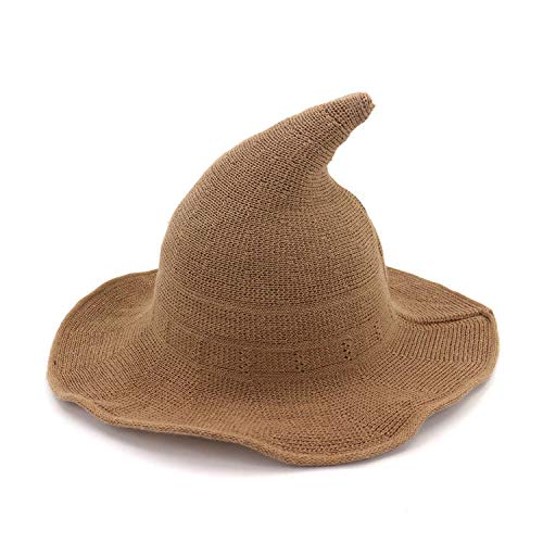 Sheface Herren Damen Halloween Kostüm Hexenhut Wolle Breite Krempe Spire Strickmütze für Party Cosplay Kostüm Zubehör (Khaki, Einheitsgröße) von Sheface