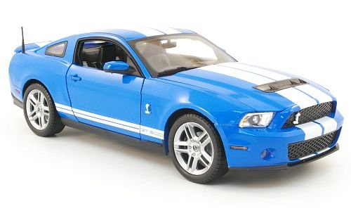 Shelby GT 500, blau mit weissen Streifen, 2010, Modellauto, Fertigmodell, Shelby Collectibles 1:18 von Shelby