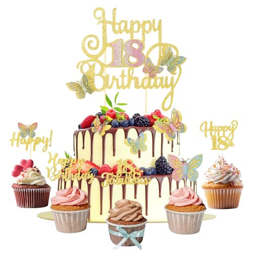 Tortendeko 18. Geburtstag, 15 Stück Schmetterling Deko Gold für Mädchen, Kuchen Dekoration Tortendeko 18. Geburtstag, 15 Stück Schmetterling Deko Gold für Mädchen, Kuchen Dekoration von ShengDexin