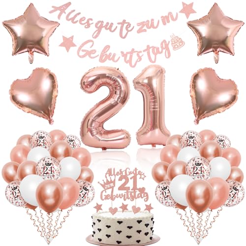 21. Geburtstag Deko Frauen Luftballons Rosegold - Happy Birthday Girlande, Tortendeko, Party Deko, Zahlen Luftballon, Folienballon 21. Geburtstag Deko Frauen Luftballons Rosegold - Happy Birthday Girlande, Tortendeko, Party Deko, Zahlen Luftballon, Folienballon von ShengDexin