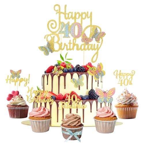 40 Geburtstag Frauen Tortendeko Schmetterling 15 Stück Happy Birthday Cake Topper und Cupcake Deko 40. Geburtstag Frauen Gold Glitzer Kuchen Deko 40 Geburtstag Frauen Tortendeko Schmetterling 15 Stück Happy Birthday Cake Topper und Cupcake Deko 40. Geburtstag Frauen Gold Glitzer Kuchen Deko von ShengDexin