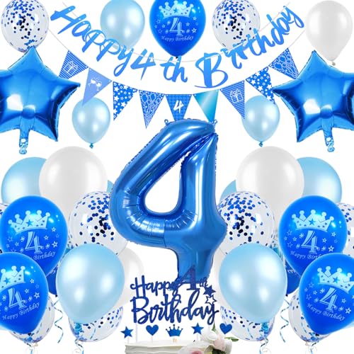 Geburtstagsdeko 4 Jahre Junge, Luftballon 4 Geburtstag Deko Junge, Folienballon 4 Deko Geburtstag Blau mit Happy Birthday Girlande, Tortendeko und Zahlen Luftballon 4 Geburtstagsdeko 4 Jahre Junge, Luftballon 4 Geburtstag Deko Junge, Folienballon 4 Deko Geburtstag Blau mit Happy Birthday Girlande, Tortendeko und Zahlen Luftballon 4 von ShengDexin