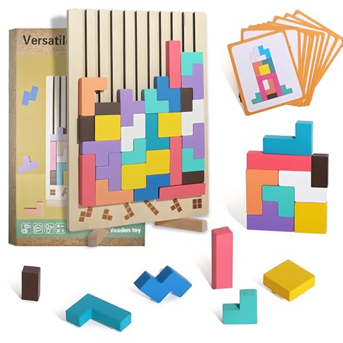 Holz Tetris Montessori Bunt, Tetris Holzspiel 3D, Montessori Puzzle, Tetris Spiel mit 42 Steinen und 10 Herausforderungskarten, Montessori Spielzeug ab 3 Jahre, Geschenk für Kinder Holz Tetris Montessori Bunt, Tetris Holzspiel 3D, Montessori Puzzle, Tetris Spiel mit 42 Steinen und 10 Herausforderungskarten, Montessori Spielzeug ab 3 Jahre, Geschenk für Kinder von Shengou