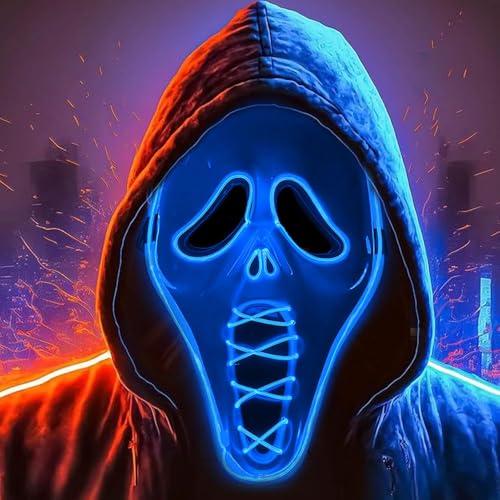 Shengou Halloween Maske mit Led,Halloween Ghostface Maske,Scream MaskeGlitzer von Shengou
