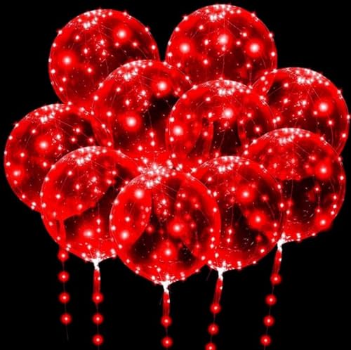 10 Stück Leuchtende Luftballons,Bobo Helium Ballons LED Luftballons,24 Zoll LED Rot Bobo Helium Luftballons,Led Blinkende Luftballons mit Lichterketten,für Hochzeit Deko,Geburtstag,Party von Shengruili