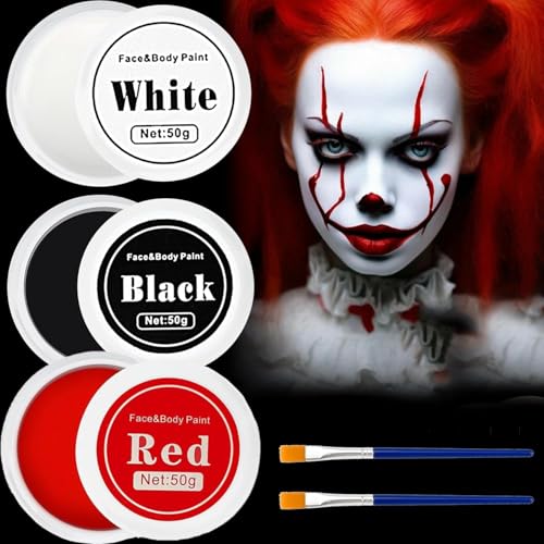 150g Halloween Schminke Schwarz Weiß,Halloween Kinderschminke Set,Schwarz Weiß Gesicht Farbe Malerei,Halloween Bodypainting Farben,Fasching Gesichtsfarben für Kinderschminke 150g Halloween Schminke Schwarz Weiß,Halloween Kinderschminke Set,Schwarz Weiß Gesicht Farbe Malerei,Halloween Bodypainting Farben,Fasching Gesichtsfarben für Kinderschminke von Shengruili