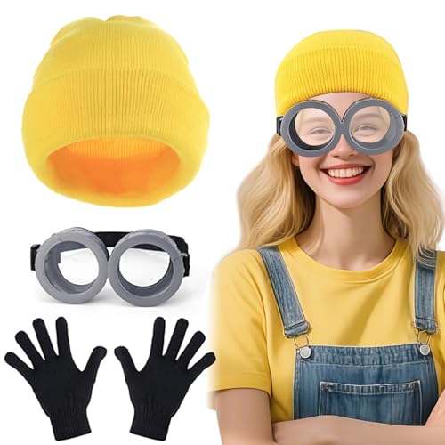 3 Stück Minion Kostüm Zubehör,Gelbes Kostüm Set für Cosplay,Kostüm Cosplay for Erwachsener and Kinder,Faschingskostüm,Steampunk Brille,Schwarze Handschuhe und Gelbe Beanie Hüte 3 Stück Minion Kostüm Zubehör,Gelbes Kostüm Set für Cosplay,Kostüm Cosplay for Erwachsener and Kinder,Faschingskostüm,Steampunk Brille,Schwarze Handschuhe und Gelbe Beanie Hüte von Shengruili