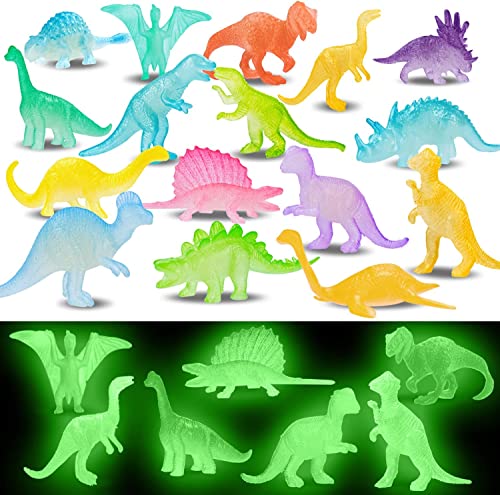 32 Stück Leuchten Dinosaurier Spielzeug,Dinosaurier Party Mitgebsel,Party Mitgebsel Leuchtet im Dunkeln,Mini Dinosaurier Figuren,Realistische Kleine Dinosaurier Figur,für Kinder Jungen Mädchen von Shengruili
