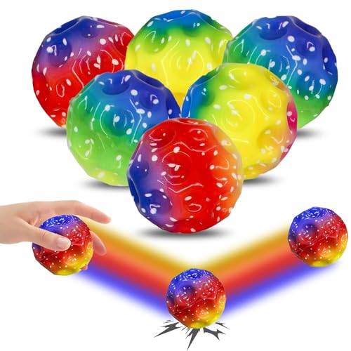 Shengruili 6 Stück Astro Jump Ball,Space Ball,Macht Space Bälle Spielzeug,Bounce-Loch-Ball,Space Ball Mini Bouncing Ball Toy,Bounce Ball,Spielzeug Planeten Hüpfbälle für Kinder im Freien von Shengruili