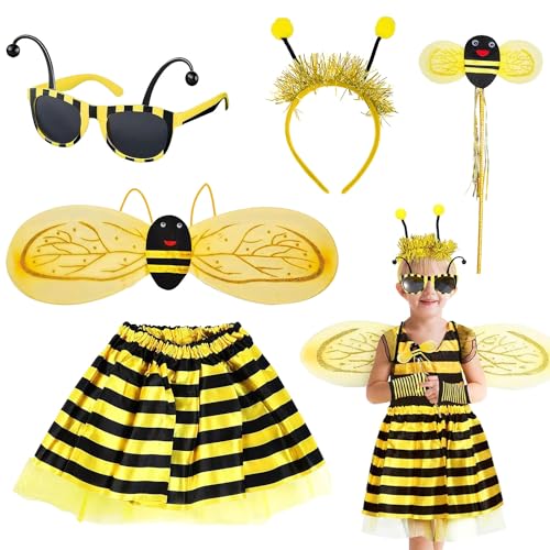Bienen Kostüm,4 Stück Bienenkostüm kinder, Mädchen Bienen Kostüm Kind Rock, Hummel Kostüm Biene Kinder, Bienen Haarreif Karneval Kostüm, Kinder Faschingskostüm Biene, Mädchen Bienen Kostüm Kind Rock… von Shengruili