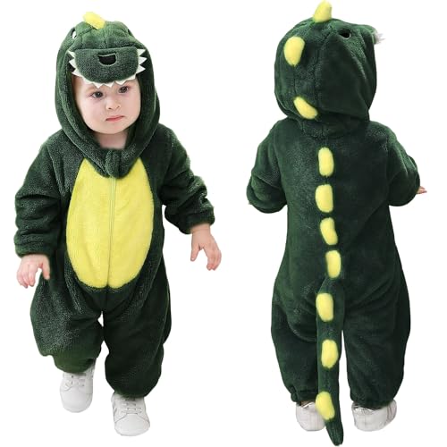 Dinosaurier Jumpsuit Kostüm Kinder,Plüsch Onesie Einteiler Dinosaurier Tier Kostüm,Dinosaurier Drachen Kostüm,Dinosaurier Flauschige Onesies,Drachen Kostüm mit Kapuze für Cosplay Halloween Karneval von Shengruili