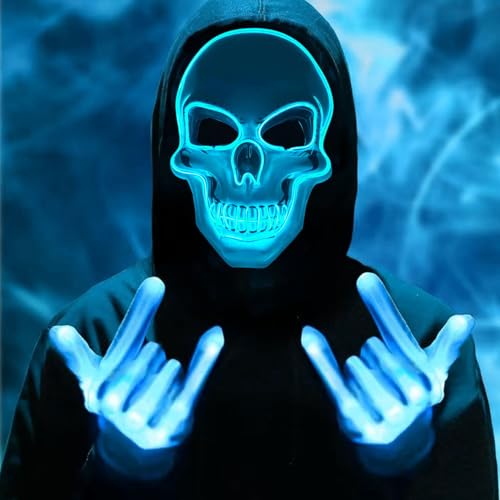 Halloween Maske,Led Skelett Maske,LED Grusel maske im Dunkeln Leuchtend,Party Leucht für Karneval,Gruselige Halloween,für Kostümspiele Cosplays Feste und Partys von Shengruili