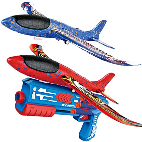 Shengruili Flugzeug Spielzeug,Modell Schaum Flugzeug Trägerrakete,Flugzeug Outdoor Sportarten Spielzeug,Wurfgleiter Styroporflieger Modell mit Katapult,Glider Gleitflieger,Outdoor Interaktives Spiele von Shengruili