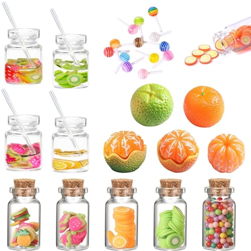Shengruili Miniatur Wichtel Zubehör,1:12 Puppenhaus Obst Glas und Trinken Set,Miniatur Süßigkeitenglas,Miniatur Fruchtscheiben Glasflasche,Miniatur Lebensmittel Puppenhaus,Miniatur Puppenhaus von Shengruili