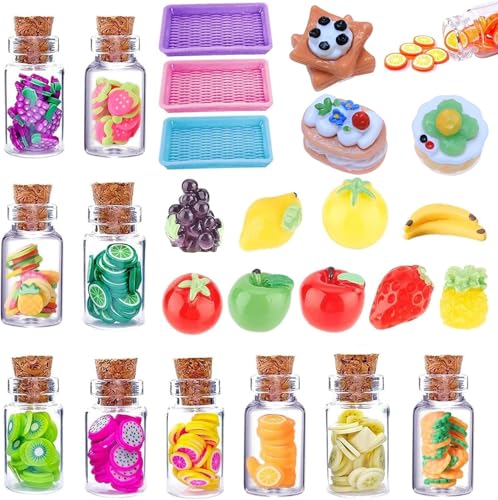 Miniatur Wichtel Zubehör,25 Stück Puppenhaus Obst Glas Set,Miniatur Fruchtscheiben Glasflasche,Puppenhaus Lebensmittel,Miniatur Süßigkeitenglas,Miniatur Puppenhaus Zubehör für 1:12 Puppenhaus von Shengruili