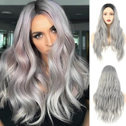 Perücke Halloween Damen,Perücke Frauen Kostüm Halloween,Grey Wig Lang Haar Gelockt,Karneval Perücke Grau,Perücke Damen Perücke Grau,für Halloween Karneval Cosplay Kostüm Party von Shengruili