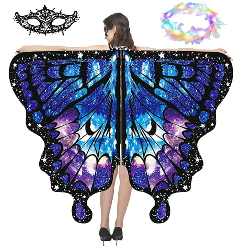 Schmetterling Umhang Damen,Karneval Kostüm Damen,Schmetterling Kostüm Damen,Schmetterlingsflügel,Erwachsene Fee Kostüm,Bunter Schmetterling Umhang,für Halloween Fasching Party Cosplay von Shengruili