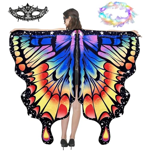 Schmetterling Umhang Damen,Karneval Kostüm Damen,Schmetterling Kostüm Damen,Schmetterlingsflügel,Erwachsene Fee Kostüm,Bunter Schmetterling Umhang,für Halloween Fasching Party Cosplay von Shengruili