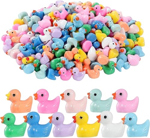 Shengruili 100 Stück Mini Harz Enten,Mini Gummienten,Mini Quietscheente,Mini Resin Ducks,Miniatur Enten für Aquarium Miniaturgarten Puppenhaus Topfdekorationen DIY-Zubehör Heimdekora von Shengruili