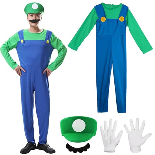 Shengruili 4 Stück Kostüm Luigi Kostüm Set,Luigi Kostüm,Bros Cosplay Kostüm,Damen Herren Jungen Madchen Outfit für Weihnachten Karneval Faschingskostüme Shengruili 4 Stück Kostüm Luigi Kostüm Set,Luigi Kostüm,Bros Cosplay Kostüm,Damen Herren Jungen Madchen Outfit für Weihnachten Karneval Faschingskostüme von Shengruili