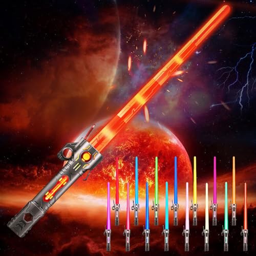 Shengruili Laserschwert Kinder,Duell Lichtschwerter,2 in 1 Lichtschwert,RGB 15 Farben Lichtschwerter,Smooth Swing USB Wiederaufladbare Laserschwert,Cosplay Spielzeug für Kinder Geschenk von Shengruili