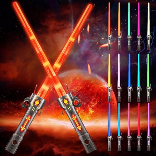 Shengruili Laserschwert Kinder,Duell Lichtschwerter,2 in 1 Lichtschwert,RGB 15 Farben Lichtschwerter,Smooth Swing USB Wiederaufladbare Laserschwert,Cosplay Spielzeug für Kinder Geschenk von Shengruili