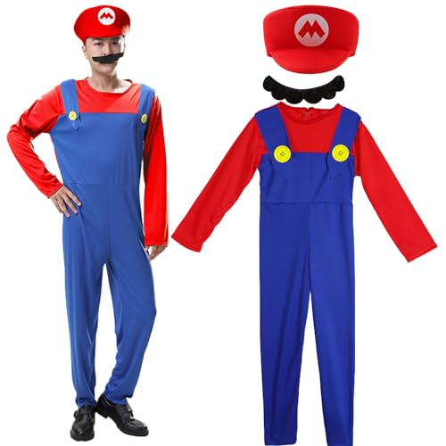 Shengruili Mario Kostüm Luigi Kostüm Set,Luigi Kostüm,Bros Cosplay Kostüm,Damen Herren Jungen Madchen Outfit für Weihnachten Karneval Faschingskostüme,Erwachsene (15) von Shengruili