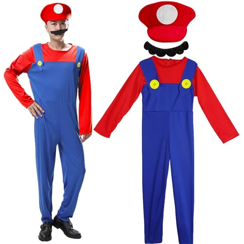 Shengruili Mario Kostüm Luigi Kostüm Set,Luigi Kostüm,Bros Cosplay Kostüm,Damen Herren Jungen Madchen Outfit für Weihnachten Karneval Faschingskostüme von Shengruili