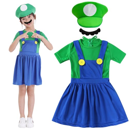 Shengruili Mario Kostüm Luigi Kostüm Set,Luigi Kostüm,Bros Cosplay Kostüm,Damen Herren Jungen Madchen Outfit für Weihnachten Karneval Faschingskostüme von Shengruili